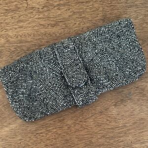 Moyna Black and Silver Beaded Clutch